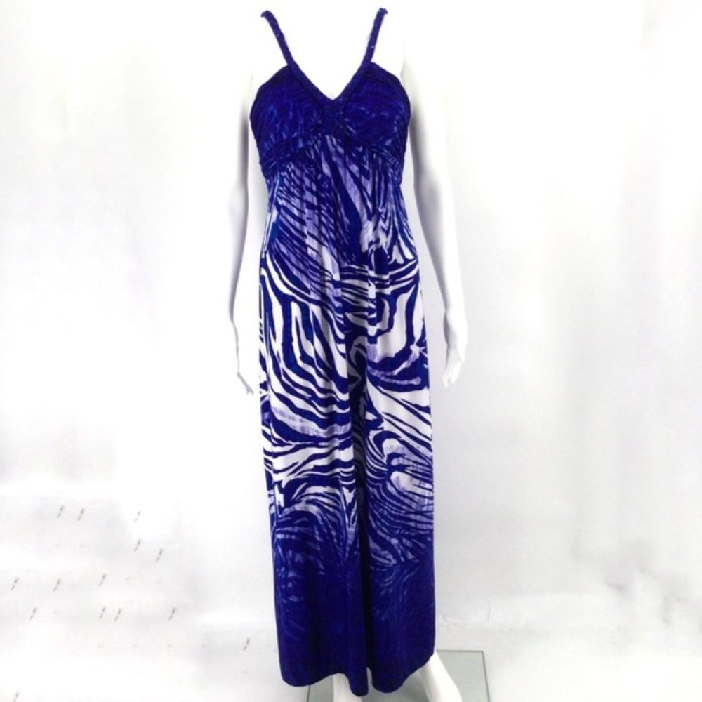 BOSTON PROPER Maxi Dress 4 Blue White Zebra